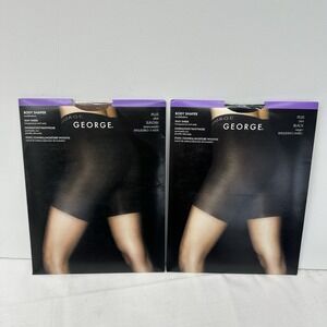 2 Pk GEORGE Silky Sheer Body Shaper SUNTAN & BLACK Pantyhose Plus Sz Style 4858